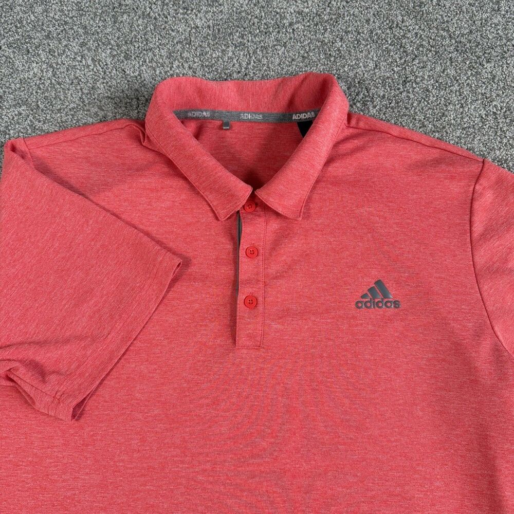 Adidas Golf Pique Heather Polo Shirt Mens Performance Stretch Coral Size Large